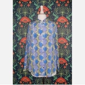 Equipment Femme Blue Green Python Snakeskin Print Silk Button Down Top Shirt